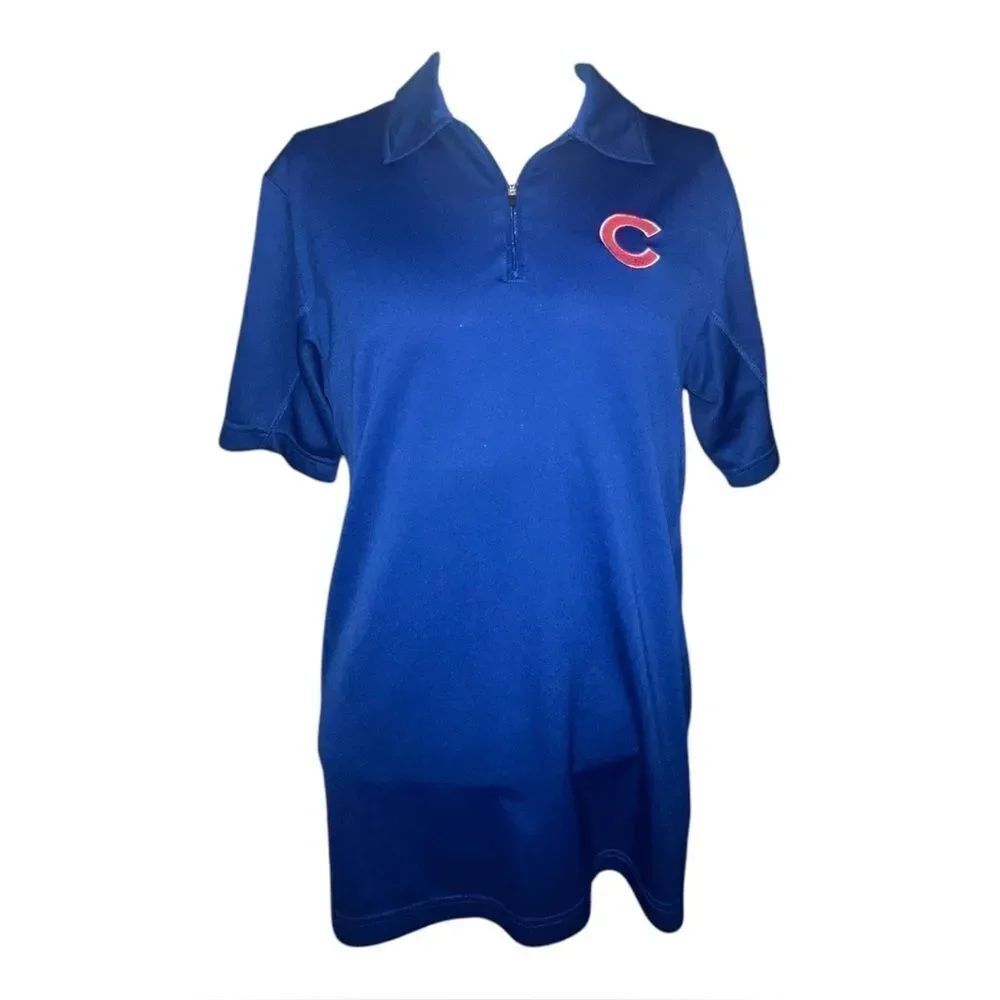 MLB Men's Chicago Cubs Royal Blue Logo Polo Zippered Medium EUC